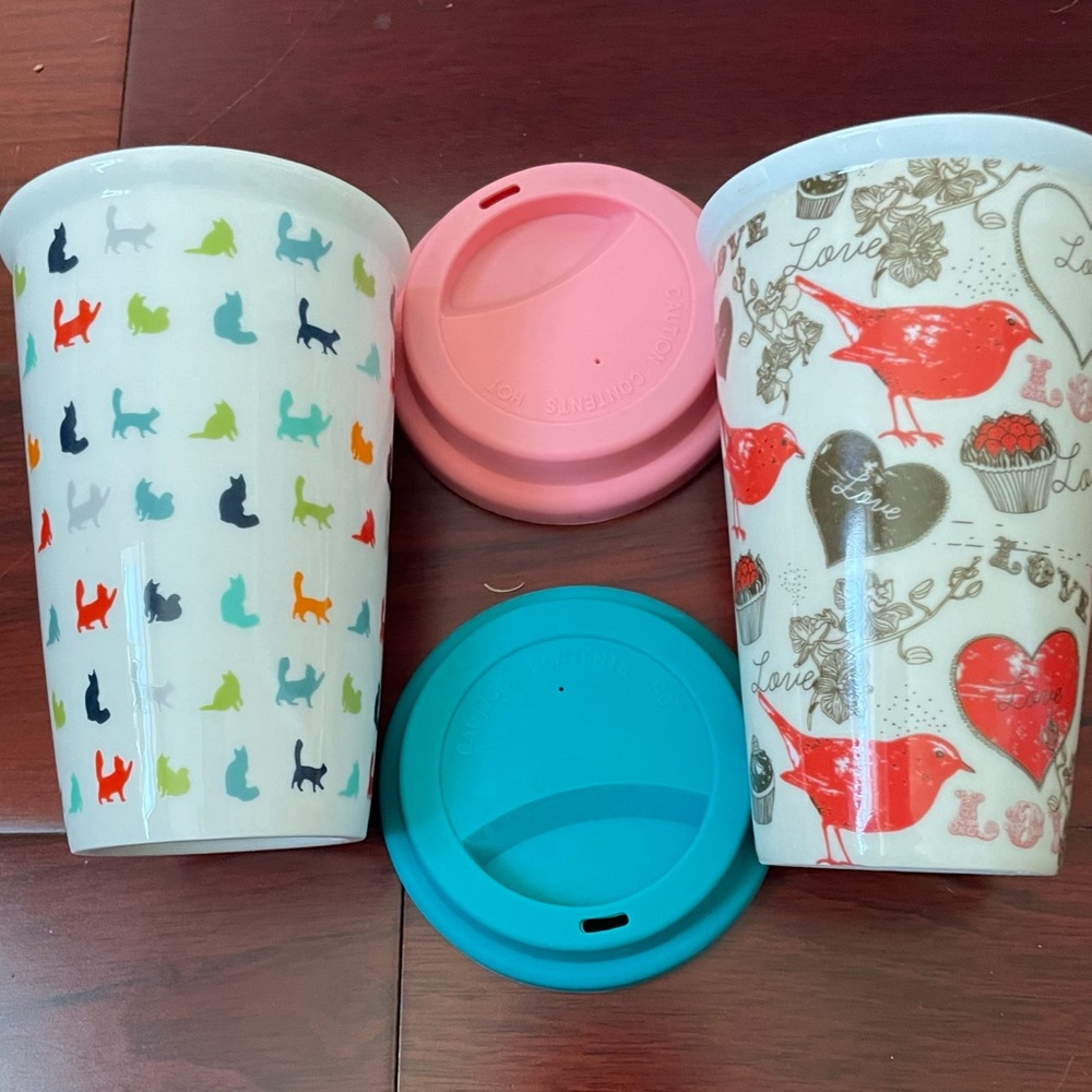 EUC Ceramic Travel Tumbler Mug With Lids | Set of 2 | 10oz